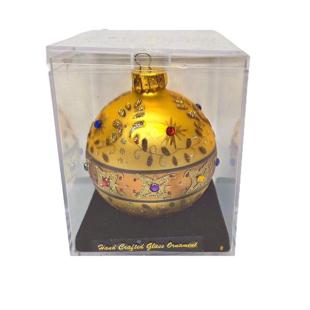Unique Treasures Christmas Ornament Glass Ball Gold Limited Collection Box